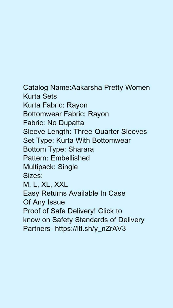 GCC Women's Solid Printed Rayon Zari Mirror Work A-Line Kurti With Sharara Set - L