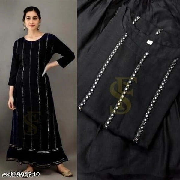 GCC Women's Solid Printed Rayon Zari Mirror Work A-Line Kurti With Sharara Set - XL
