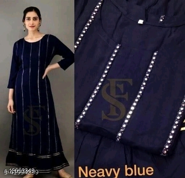 GCC Women's Solid Printed Rayon Zari Mirror Work A-Line Kurti With Sharara Set - XL