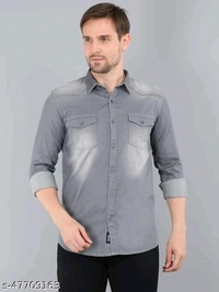 Carbonn Blue Men Washed Casual Grey Shirt - L