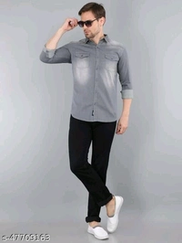 Carbonn Blue Men Washed Casual Grey Shirt - XXL