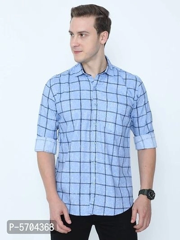 Men's Cotton Blue Checked Shirt - XL