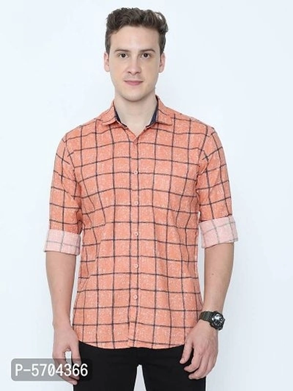 Men's Cotton Orange Checked Shirt - XL