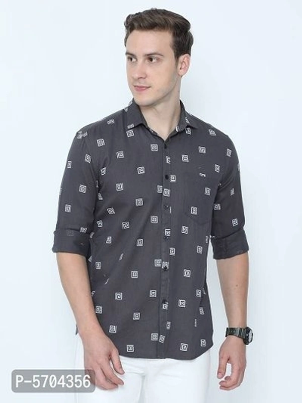 Men's Cotton Grey Printed Shirt - L