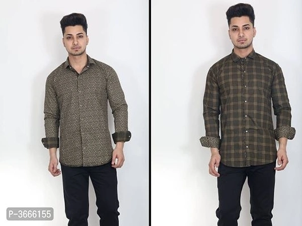 Men's Green Cotton Checked Long Sleeves Double Side Regular Fit Casual Shirt - XL