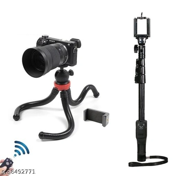 ADZOY 12 Inch Flexible Tripod Stand, Octopus Camera Tripod with 360 Degree Detachable Ball Head and Mobile Phone Holder with 1288 Bluetooth Selfie Stick 4 feet Tripod