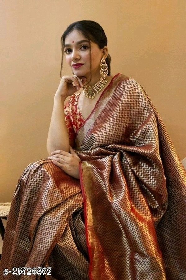 Red & Gold Coloured Silk Blend Woven Design Kanjeevaram Saree