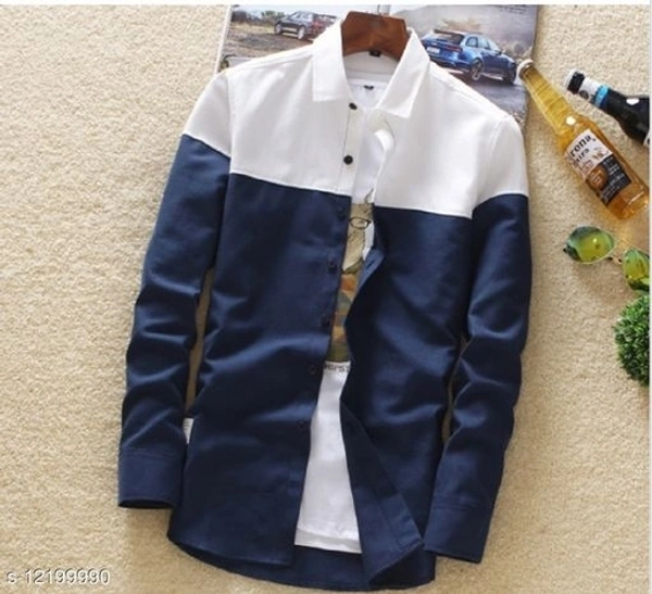 FASHLOOK WHITE BLOCK NAVY CASUAL SHIRT F0R MEN - L