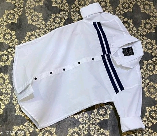 FASHLOOK WHITE UPPER STRIP SHIRT FOR MEN - L