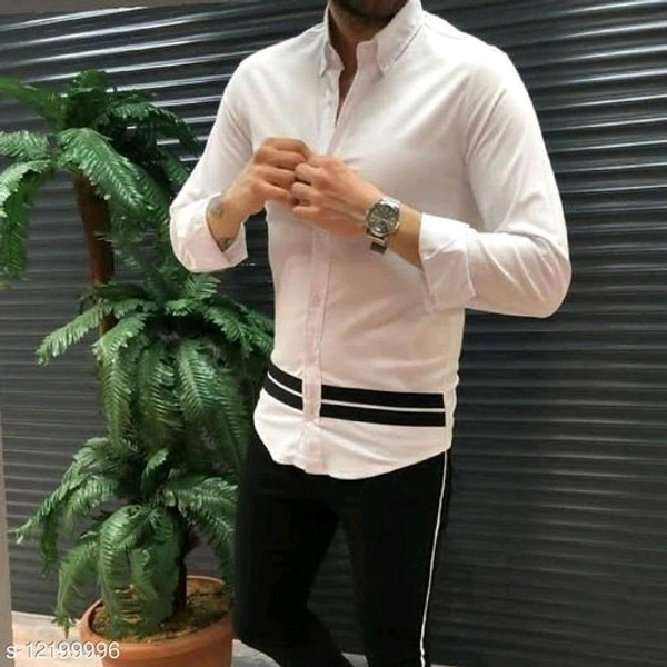 FASHLOOK WHITE BELOW STRIP SHIRT FOR MEN - L