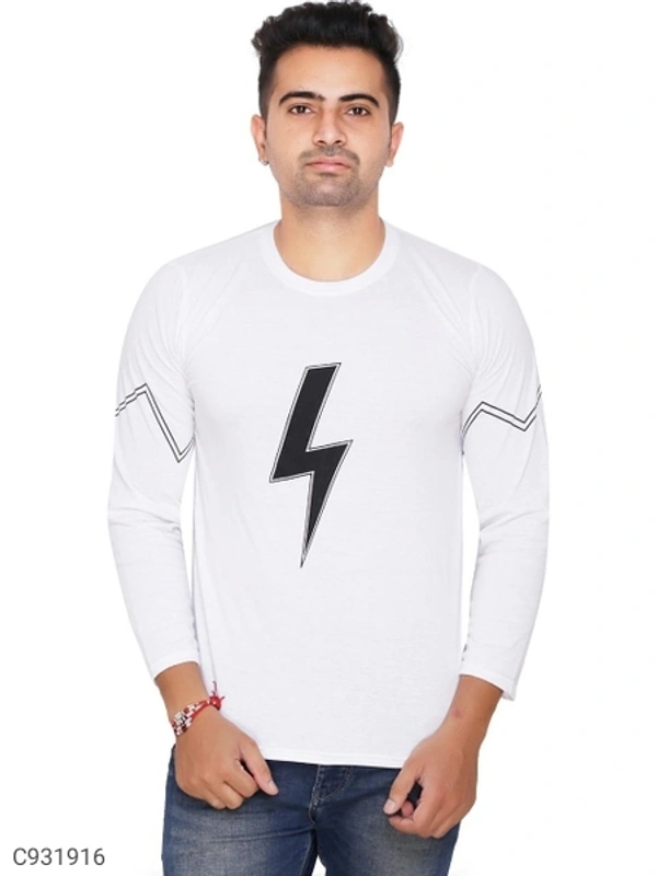 Cotton Blend Printed White T-Shirt - S