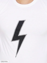 Cotton Blend Printed White T-Shirt - S