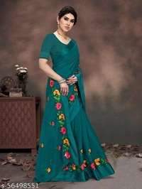 Blue stone Present Havey Embroderied With hot fixing work saree