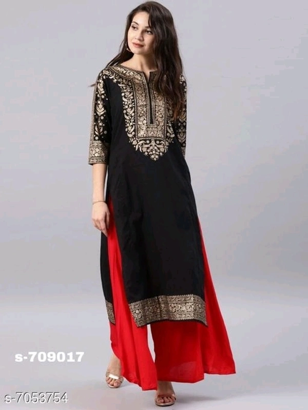 Women's Printed Black Rayon Kurti - XL