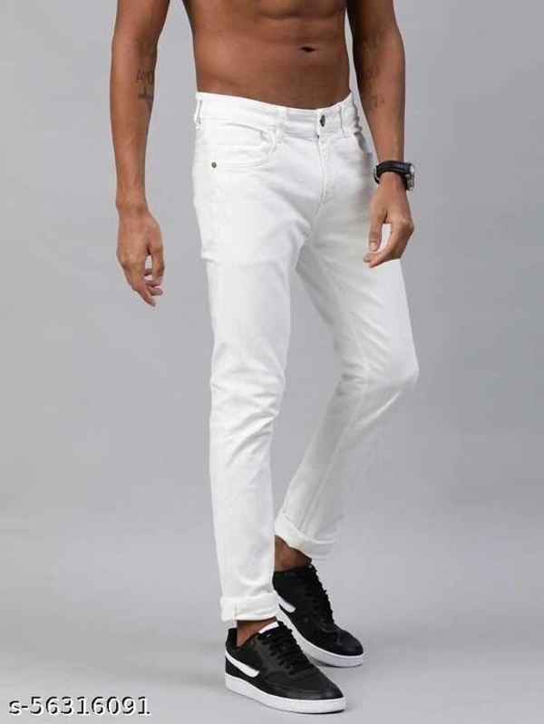 Round pocket white men jeans - 28