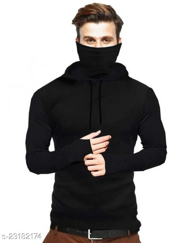 Solid Men Hooded Neck Black Sweatshirts - M