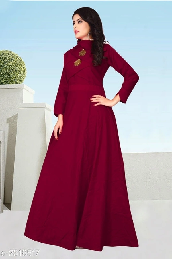 Women's Solid Cotton Slub Long Anarkali Kurti - L