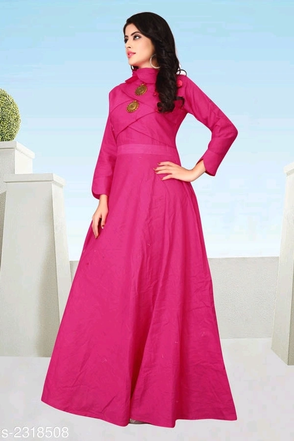 Women's Solid Cotton Slub Long Anarkali Kurti - L