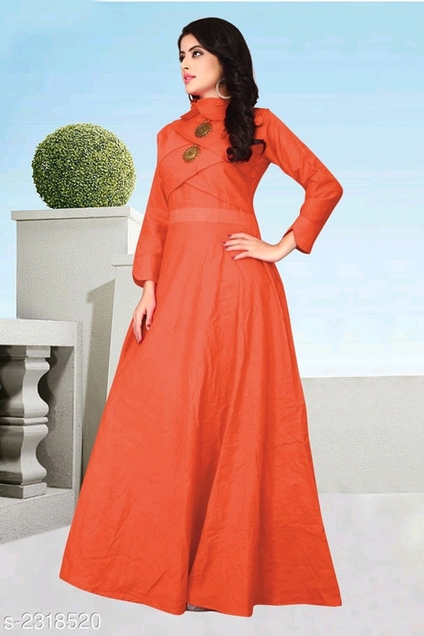 Women Cotton Slub Flared Solid Orange Kurti - XXL