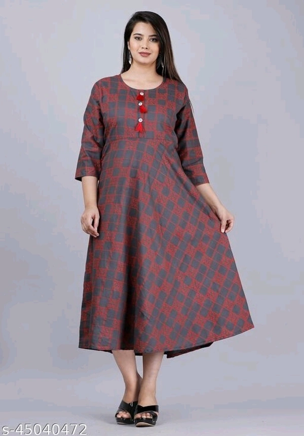 Nyasa Collection Women Printed Rayon 3/4 Sleeve Round Neck Flared Kurta - XL