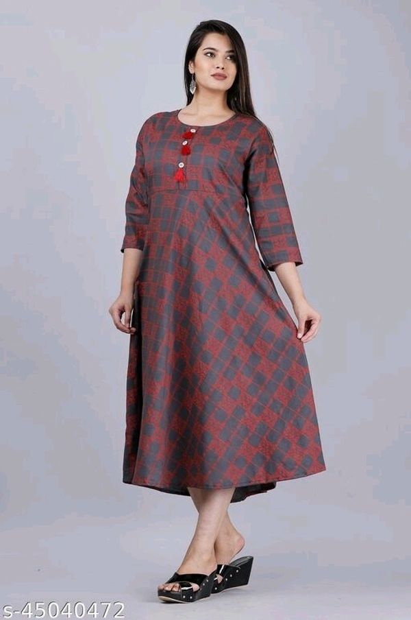Nyasa Collection Women Printed Rayon 3/4 Sleeve Round Neck Flared Kurta - XL
