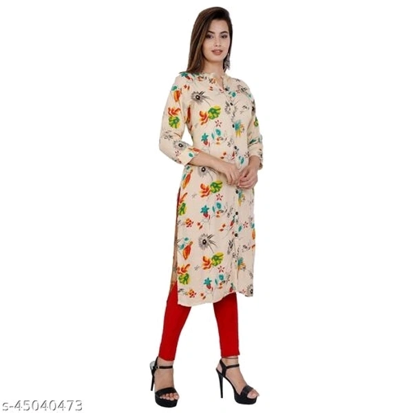 Moda Designs Women Printed Rayon 3/4 Sleeve Mandarian Neck Straight Kurta - L