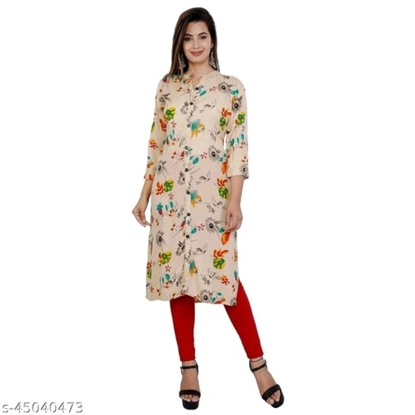 Moda Designs Women Printed Rayon 3/4 Sleeve Mandarian Neck Straight Kurta - XXL