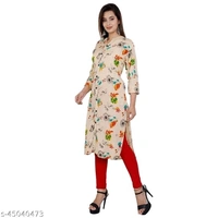 Moda Designs Women Printed Rayon 3/4 Sleeve Mandarian Neck Straight Kurta - XXL