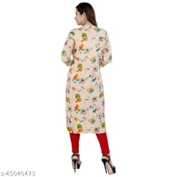 Moda Designs Women Printed Rayon 3/4 Sleeve Mandarian Neck Straight Kurta - XXL