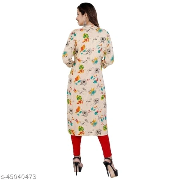 Moda Designs Women Printed Rayon 3/4 Sleeve Mandarian Neck Straight Kurta - XXL