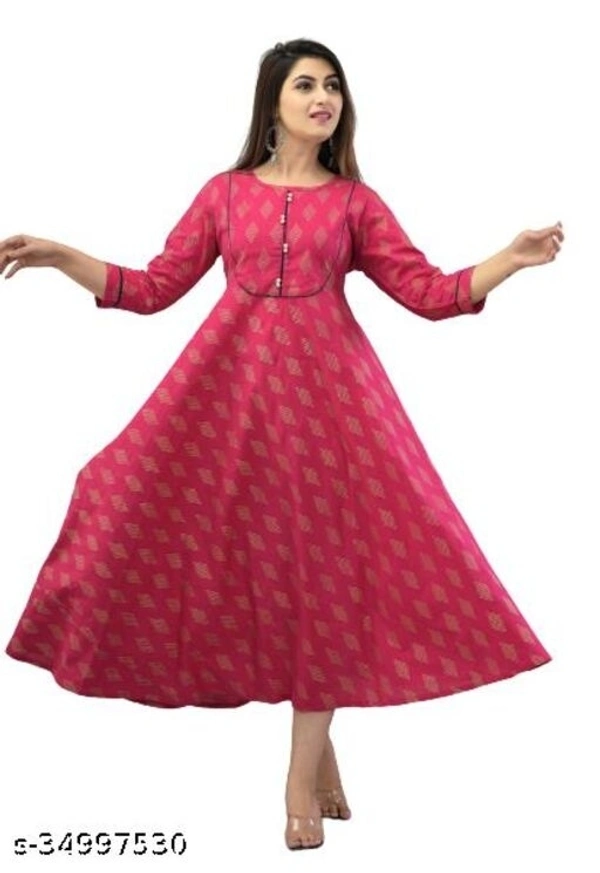 SHIVAKSHI Women Anarkali Gown Printed Maroon Cotton Kurti - S