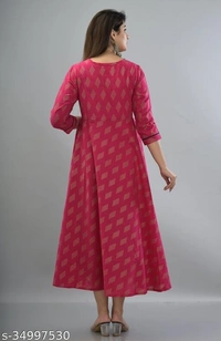 SHIVAKSHI Women Anarkali Gown Printed Maroon Cotton Kurti - XXL