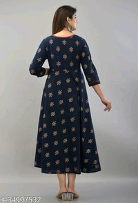 SHIVAKSHI Women Anarkali Gown Printed Blue Cotton Kurti - L