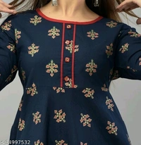 SHIVAKSHI Women Anarkali Gown Printed Blue Cotton Kurti - M
