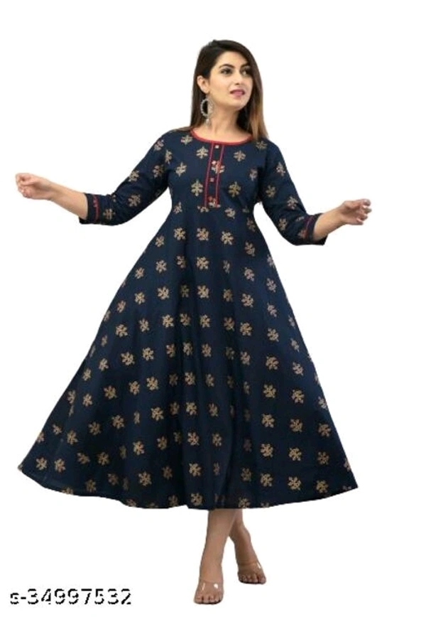 SHIVAKSHI Women Anarkali Gown Printed Blue Cotton Kurti - XL