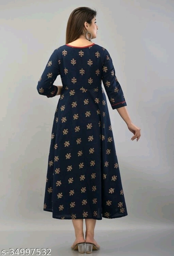 SHIVAKSHI Women Anarkali Gown Printed Blue Cotton Kurti - XXL