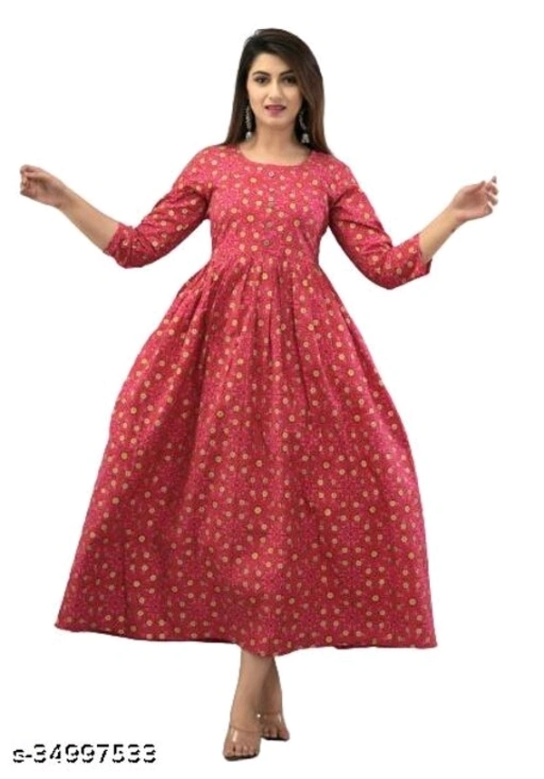 SHIVAKSHI Women Anarkali Gown Printed Red Cotton Kurti - XL