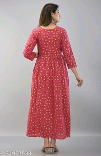 SHIVAKSHI Women Anarkali Gown Printed Red Cotton Kurti - XL