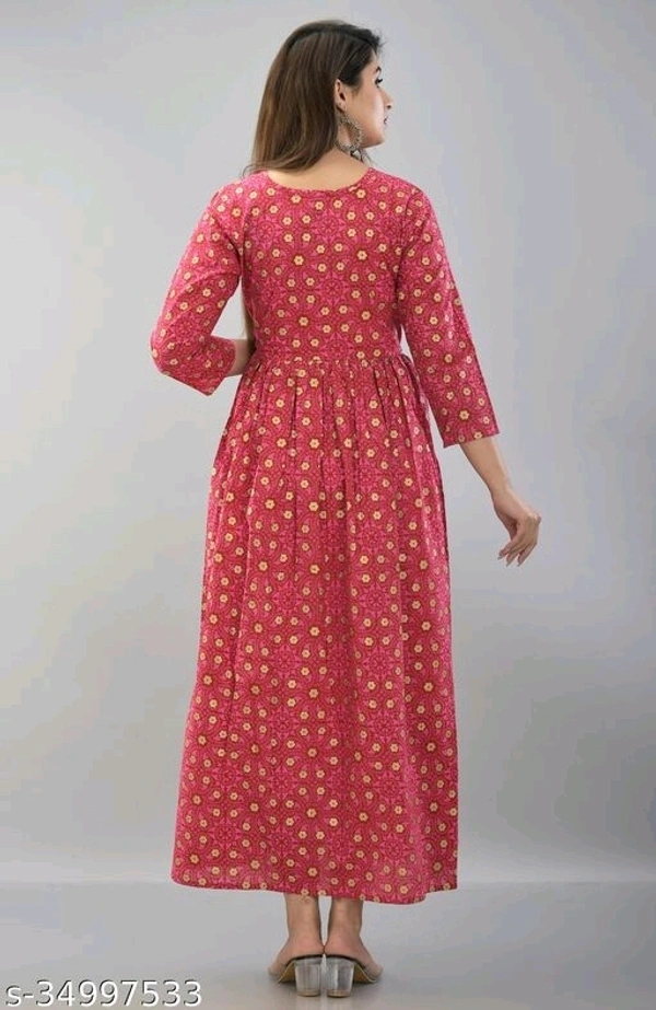 SHIVAKSHI Women Anarkali Gown Printed Red Cotton Kurti - XL