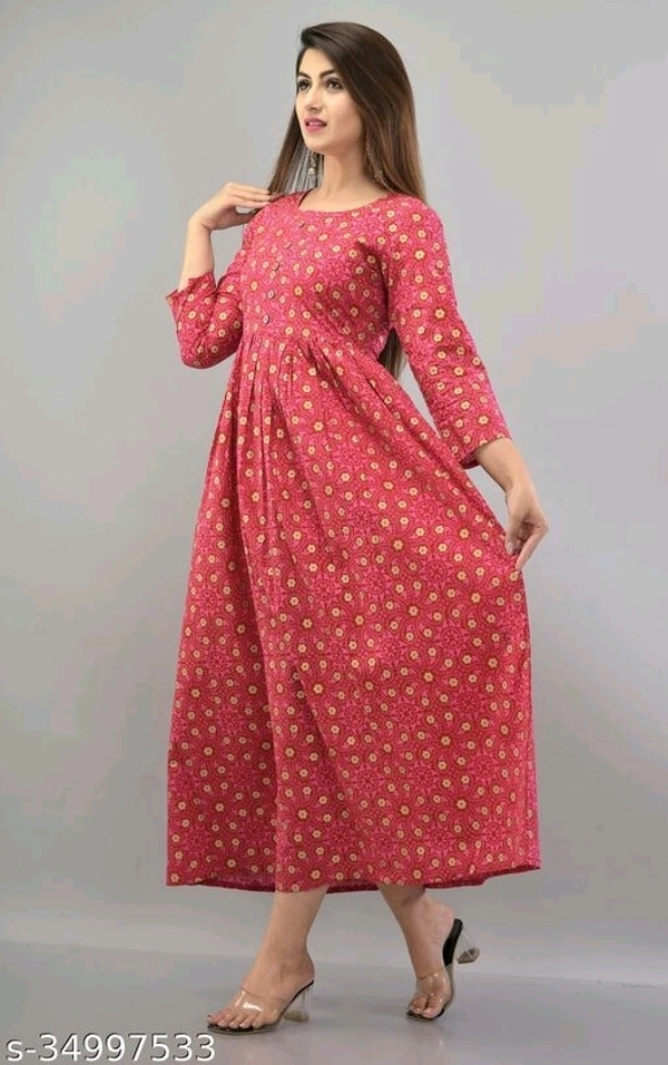 SHIVAKSHI Women Anarkali Gown Printed Red Cotton Kurti - XL