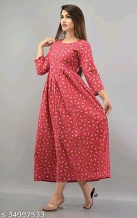 SHIVAKSHI Women Anarkali Gown Printed Red Cotton Kurti - XXL