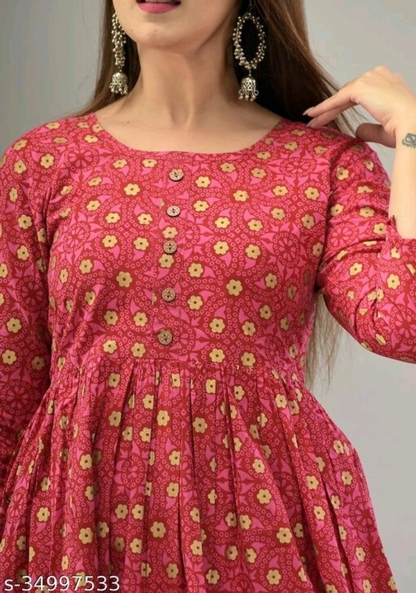 SHIVAKSHI Women Anarkali Gown Printed Red Cotton Kurti - XXL