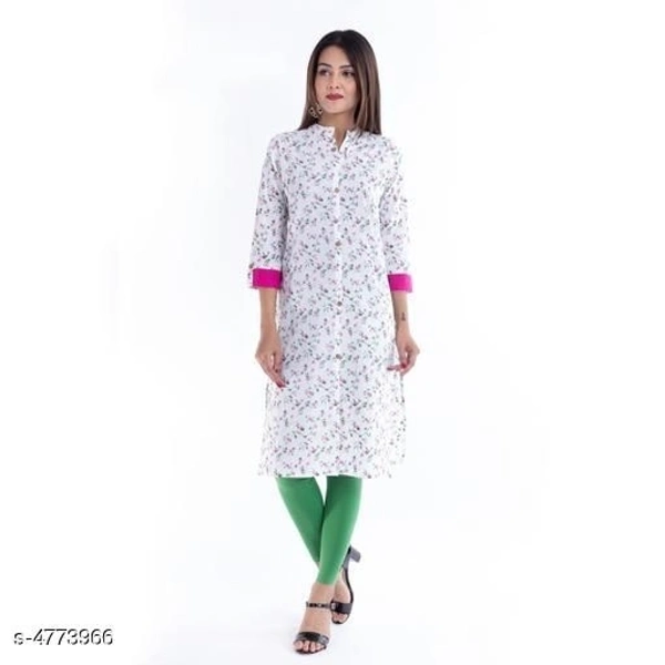 Women's Printed White Cotton Kurti - L