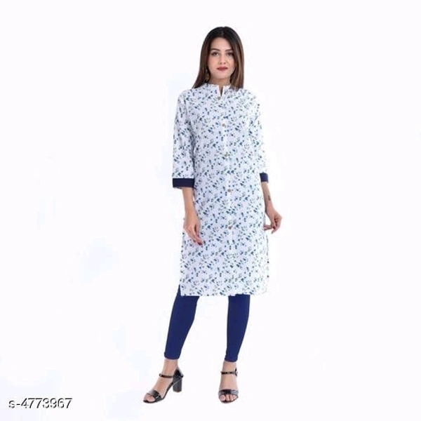Women's Printed White Cotton Kurti - XL