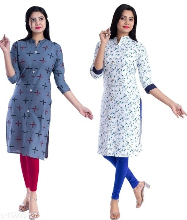 Bachuu Women's Casual Cotton Printed Calf Length Straight Kurti Combo Set - S