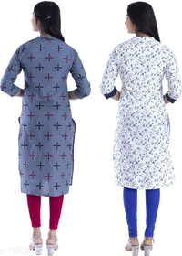 Bachuu Women's Casual Cotton Printed Calf Length Straight Kurti Combo Set - XL