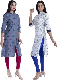 Bachuu Women's Casual Cotton Printed Calf Length Straight Kurti Combo Set - XL