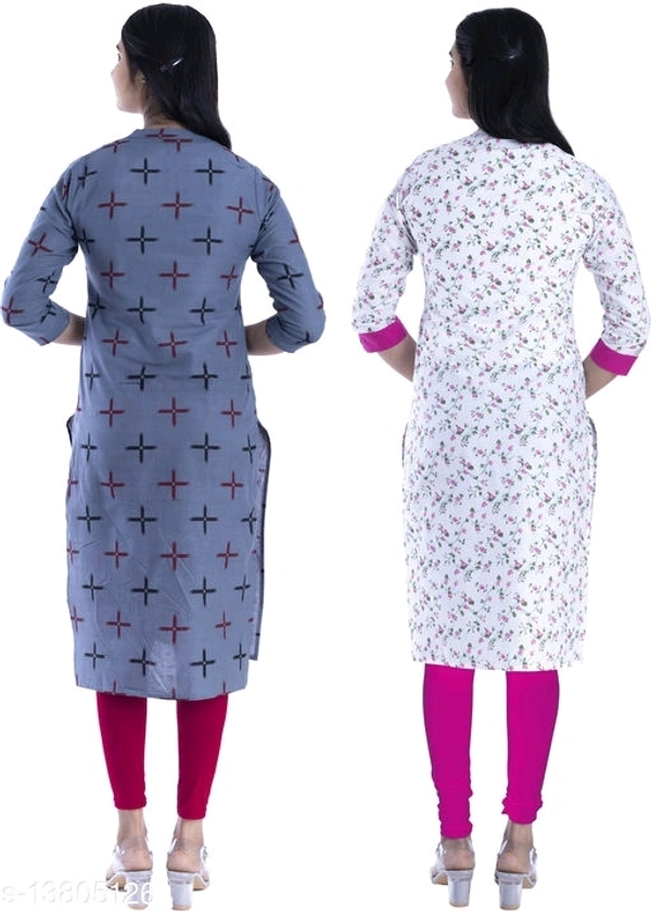 Bachuu Women's Casual Cotton Printed Calf Length Straight Kurti Combo Set - M