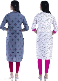 Bachuu Women's Casual Cotton Printed Calf Length Straight Kurti Combo Set - XXL