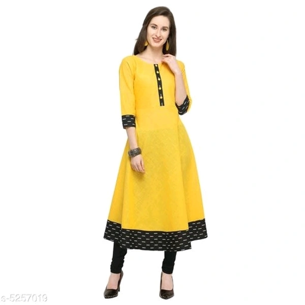 Women Cotton Blend Flared Printed Yellow Kurti - XXL